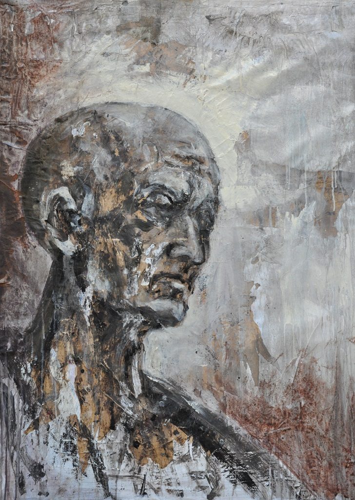 Giovanni Cerri, Bartolomeo, tecnica mista su tela, 2018, cm. 115x83